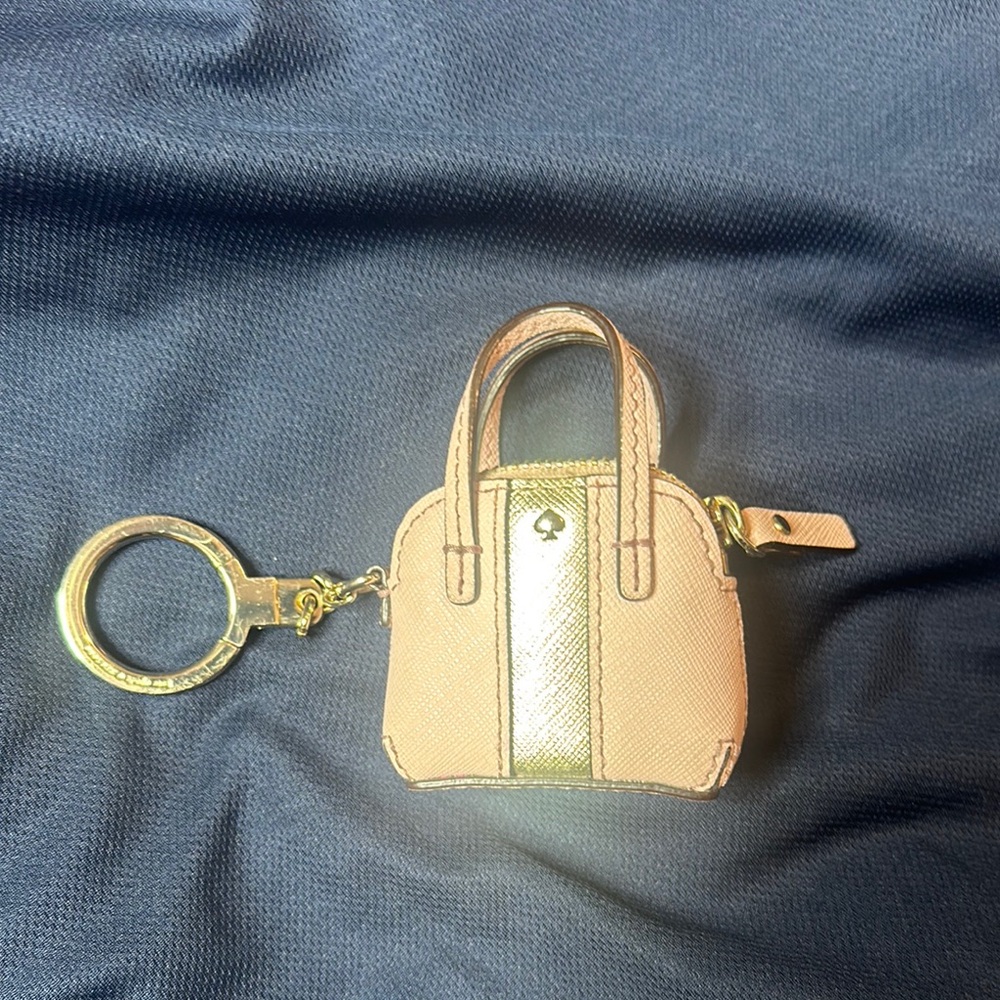 Kate Spade Mini Beige and Gold Keychain Bag